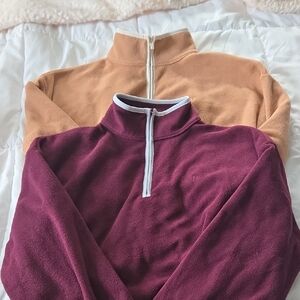 PINK Victoria's Secret Purple And Camel Quarter Zip Fleece Bundle